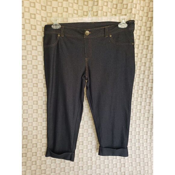 Women's Super Stretch Denim Capri Cropped Cuffed Pants Large - Picture 2 of 7